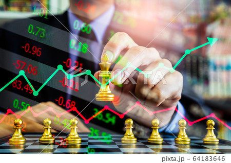 Chess game on chess board on stock market or forex 64183646