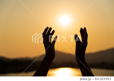 Closeup woman hands praying for blessing from god 64183993