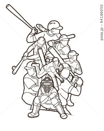 Group of Baseball players action cartoon sport graphic vector. Group of Baseball players action cartoon sport graphic vector. 64186050