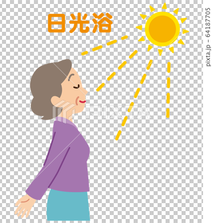 日光浴する高齢者のイラスト素材