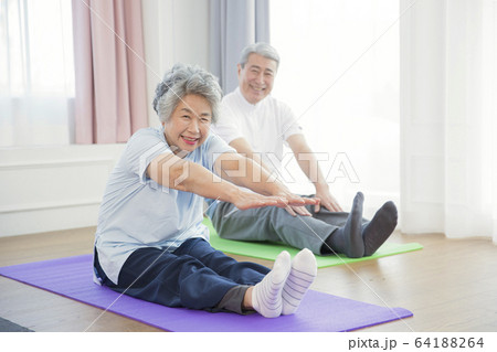 Happy senior life concept. Healthy activities in daily life of senior couple 074 64188264