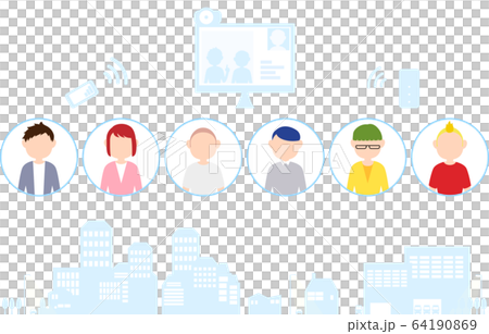 テレワークのイメージイラスト 人々と街並みのイラストセット テレワークのイメージイラスト 人々と街並みのイラストセット 64190869