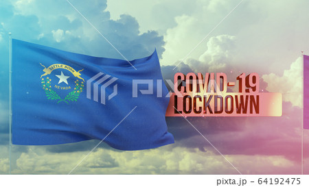 Coronavirus outbreak and coronaviruses influenza lockdown concept with flag of the states of USA. State of Rhode Island flag Pandemic 3D illustration. 64192475