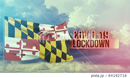 Coronavirus outbreak and coronaviruses influenza lockdown concept with flag of the states of USA. State of Maryland flag Pandemic 3D illustration. 64192716
