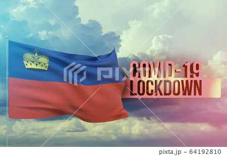Coronavirus outbreak and coronaviruses influenza lockdown concept with flag of Liechtenstein. Pandemic 3D illustration. 64192810
