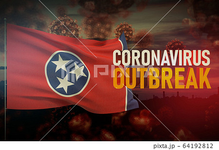Coronavirus COVID-19 outbreak concept with flag of the states of USA. State of Tennessee flag Pandemic 3D illustration. 64192812
