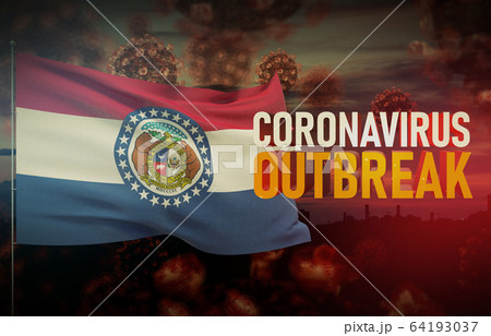 Coronavirus COVID-19 outbreak concept with flag of the states of USA. State of Missouri flag Pandemic 3D illustration. Coronavirus COVID-19 outbreak concept with flag of the states of USA. State of Missouri flag Pandemic 3D illustration. 64193037