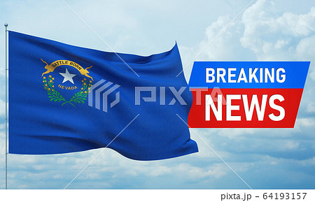 Breaking news. World news with background waving flag of the states of USA. State of Nevada flag. Pandemic 3D illustration. 64193157