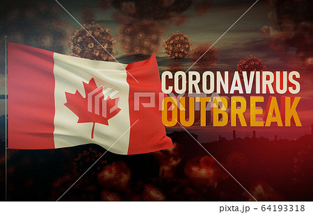 Coronavirus COVID-19 outbreak concept with flag of Canada. Pandemic 3D illustration. Coronavirus COVID-19 outbreak concept with flag of Canada. Pandemic 3D illustration. 64193318