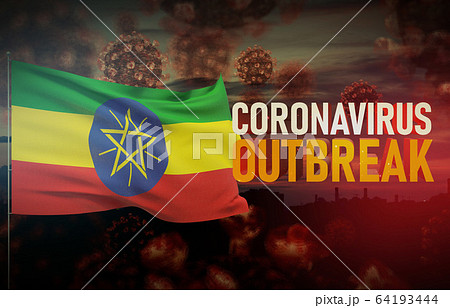 Coronavirus COVID-19 outbreak concept with flag of Ethiopia. Pandemic 3D illustration. Coronavirus COVID-19 outbreak concept with flag of Ethiopia. Pandemic 3D illustration. 64193444