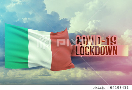 Coronavirus outbreak and coronaviruses influenza lockdown concept with flag of Italy. Pandemic 3D illustration. Coronavirus outbreak and coronaviruses influenza lockdown concept with flag of Italy. Pandemic 3D illustration. 64193451