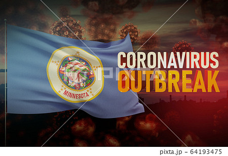 Coronavirus COVID-19 outbreak concept with flag of the states of USA. State of Minnesota flag Pandemic 3D illustration. Coronavirus COVID-19 outbreak concept with flag of the states of USA. State of Minnesota flag Pandemic 3D illustration. 64193475