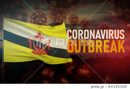 Coronavirus COVID-19 outbreak concept with flag of Brunei. Pandemic 3D illustration. Coronavirus COVID-19 outbreak concept with flag of Brunei. Pandemic 3D illustration. 64193500