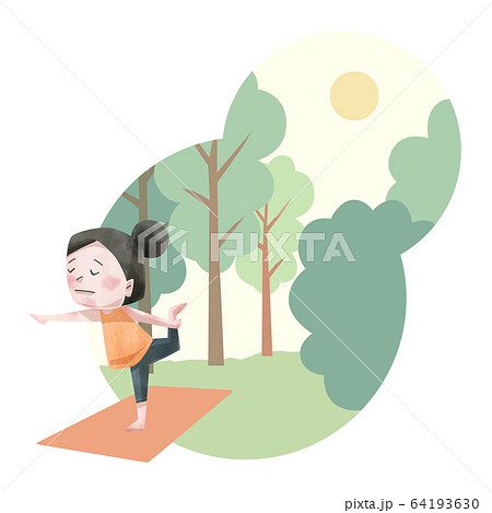 自然の中でヨガをする女の子のイラスト素材