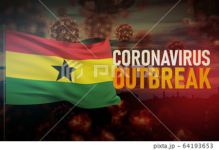 Coronavirus COVID-19 outbreak concept with flag of Ghana. Pandemic 3D illustration. Coronavirus COVID-19 outbreak concept with flag of Ghana. Pandemic 3D illustration. 64193653