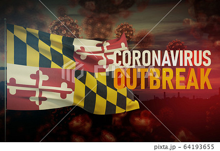 Coronavirus COVID-19 outbreak concept with flag of the states of USA. State of Maryland flag Pandemic 3D illustration. 64193655