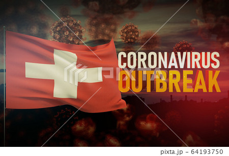 Coronavirus COVID-19 outbreak concept with flag of Switzerland. Pandemic 3D illustration. 64193750