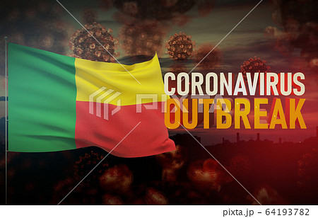 Coronavirus COVID-19 outbreak concept with flag of Benin. Pandemic 3D illustration. Coronavirus COVID-19 outbreak concept with flag of Benin. Pandemic 3D illustration. 64193782