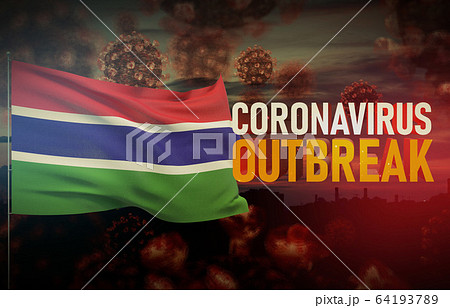 Coronavirus COVID-19 outbreak concept with flag of Gambia. Pandemic 3D illustration. 64193789
