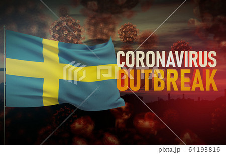 Coronavirus COVID-19 outbreak concept with flag of Sweden. Pandemic 3D illustration. Coronavirus COVID-19 outbreak concept with flag of Sweden. Pandemic 3D illustration. 64193816