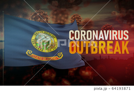 Coronavirus COVID-19 outbreak concept with flag of the states of USA. State of Idaho flag Pandemic 3D illustration. Coronavirus COVID-19 outbreak concept with flag of the states of USA. State of Idaho flag Pandemic 3D illustration. 64193871
