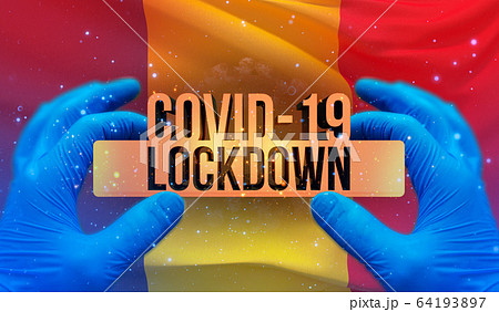 COVID-19 lockdown concept with backgroung of waving national flag of Chad. Pandemic 3D illustration. 64193897