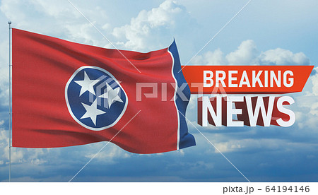 Breaking news. World news with background waving flag of the states of USA. State of Tennessee flag. Pandemic 3D illustration. 64194146