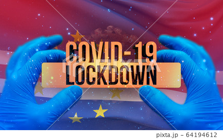 COVID-19 lockdown concept with backgroung of waving national flag of Cape Verde. Pandemic 3D illustration. COVID-19 lockdown concept with backgroung of waving national flag of Cape Verde. Pandemic 3D illustration. 64194612