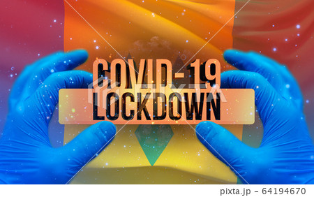 COVID-19 lockdown concept with backgroung of waving national flag of Saint Vincent And The Grenadines. Pandemic 3D illustration. 64194670