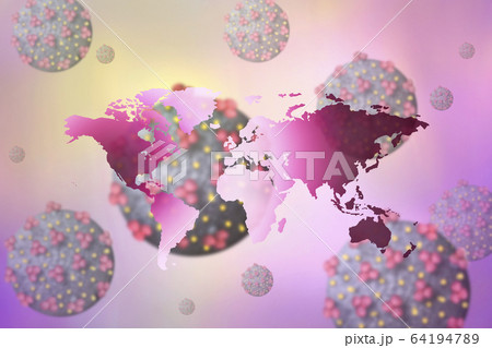 Digitally generated image of world map with Coronavirus 64194789