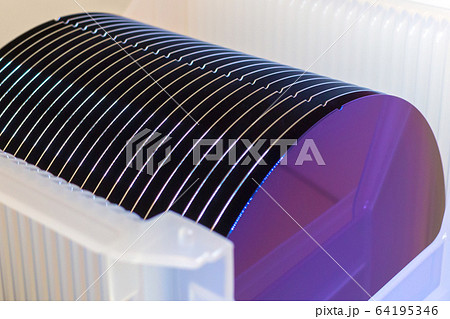 Close up of Silicon wafers purple color prepared 64195346