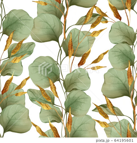 Seamless floral pattern with green leaves 64195601