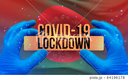 COVID-19 lockdown concept with backgroung of waving national flag of Bangladesh. Pandemic 3D illustration. 64196178