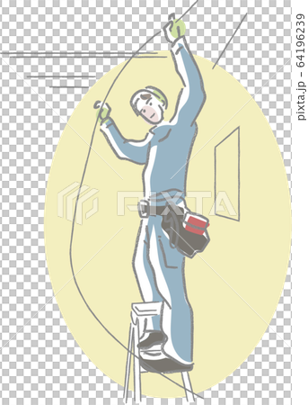 Workers doing electrical work with catats 64196239
