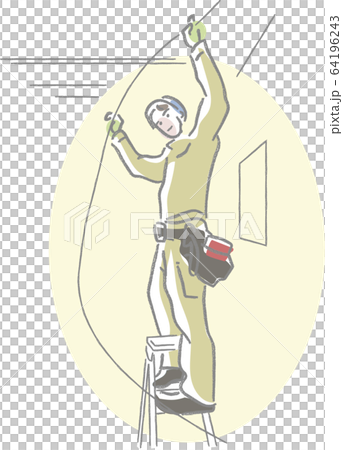 キャタツで電気工事をする作業員 64196243