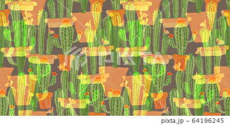 seamless pattern with succulent plant. cactus drawing watercolour textured. botanical summer plant transparency effect backgrounds. 64196245