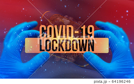 COVID-19 lockdown concept with backgroung of waving flag of the states of USA. State of Utah flag 3D illustration. 64196246