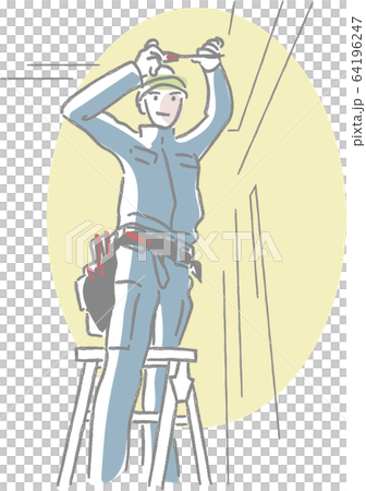 キャタツで電気工事をする作業員 64196247