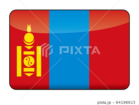 リッチデザインのモンゴルの国旗のイラスト｜半立体で光沢感のある国旗アイコンバナー