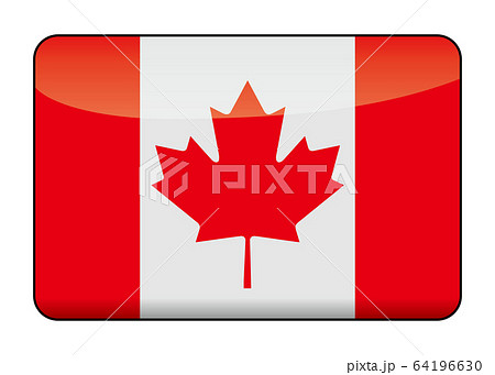 リッチデザインのカナダの国旗のイラスト 半立体で光沢感のある国旗アイコンバナーのイラスト素材