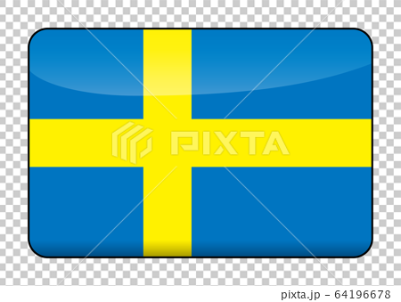 リッチデザインのスウェーデンの国旗のイラスト 半立体で光沢感のある国旗アイコンバナーのイラスト素材