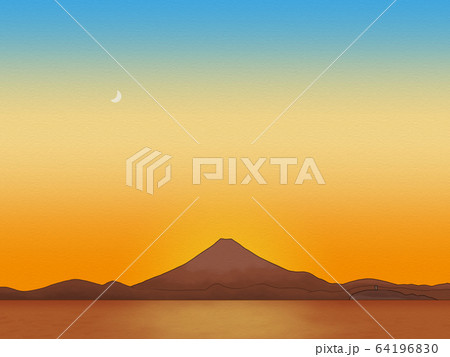 夕方の富士山と海のイラスト素材 64196830 Pixta