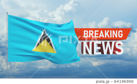 Breaking news. World news with backgorund waving national flag of St. Lucia. 3D illustration. 64196900