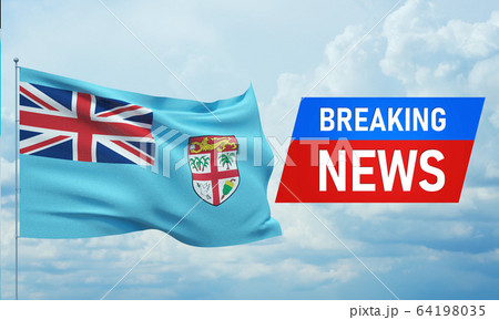 Breaking news. World news with backgorund waving national flag of Fiji. 3D illustration. 64198035