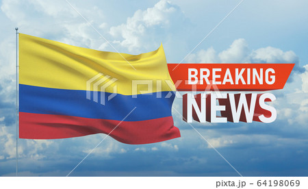 Breaking news. World news with backgorund waving national flag of Colombia. 3D illustration. 64198069