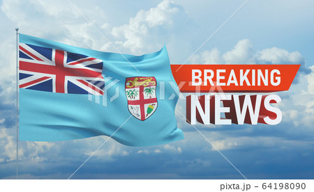 Breaking news. World news with backgorund waving national flag of Fiji. 3D illustration. 64198090