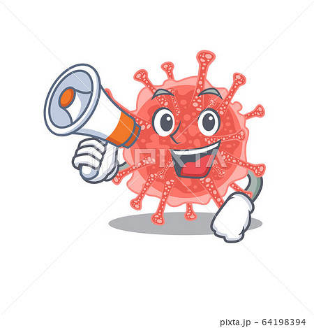 Cartoon character of oncovirus having a megaphone Cartoon character of oncovirus having a megaphone 64198394