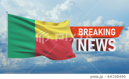 Breaking news. World news with backgorund waving national flag of Benin. 3D illustration. 64198490