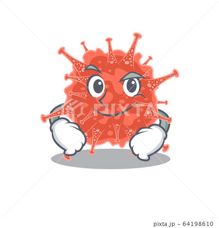 Funny orthocoronavirinae mascot character showing confident gesture 64198610