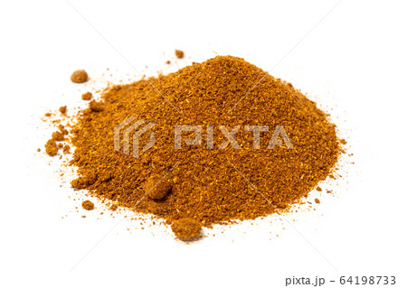 Pile of Fish Masala Powder white background Pile of Fish Masala Powder white background 64198733